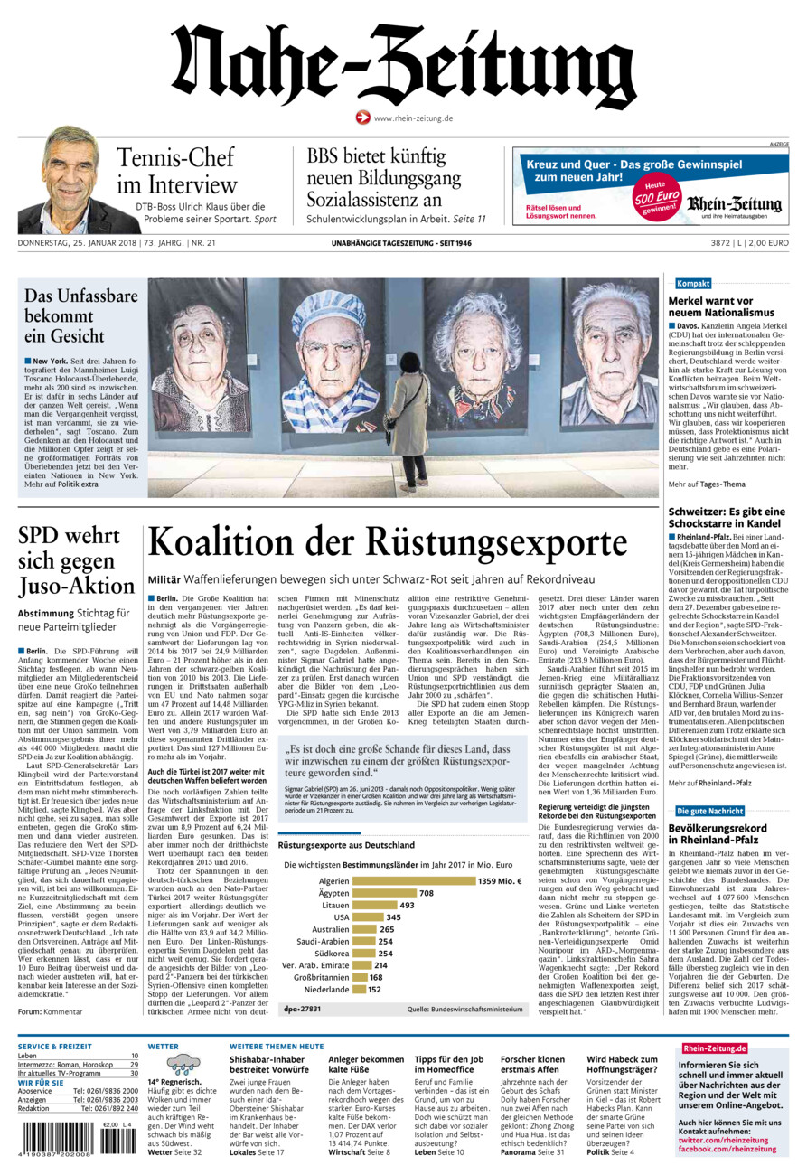 Nahe-Zeitung vom Donnerstag, 25.01.2018