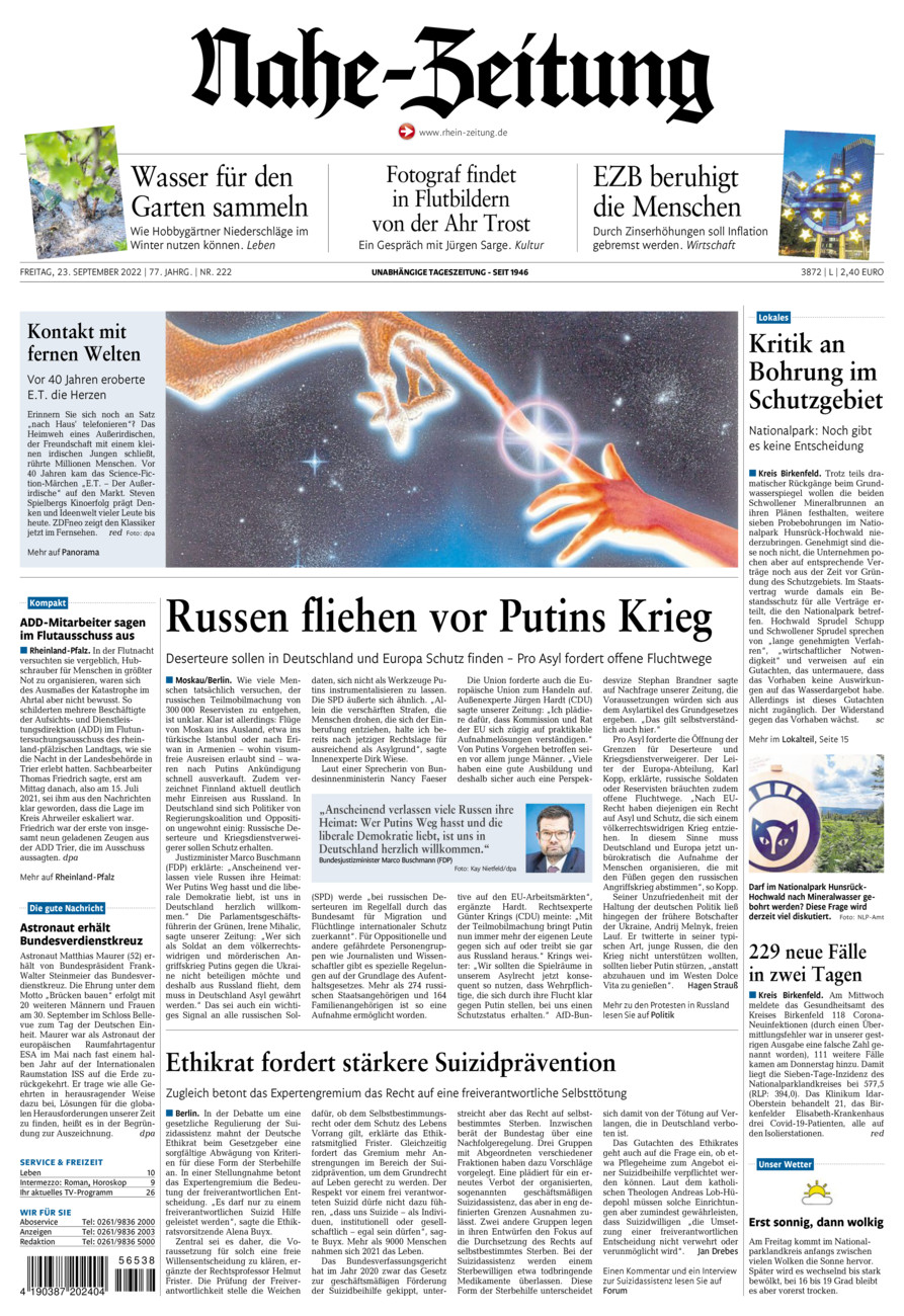 Nahe-Zeitung vom Freitag, 23.09.2022