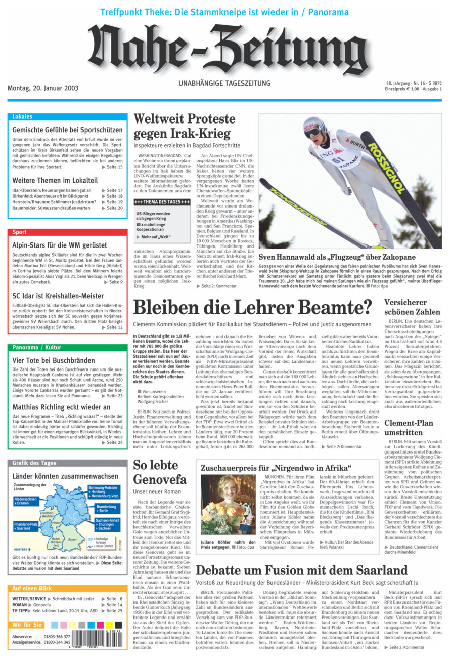 Nahe-Zeitung vom Montag, 20.01.2003