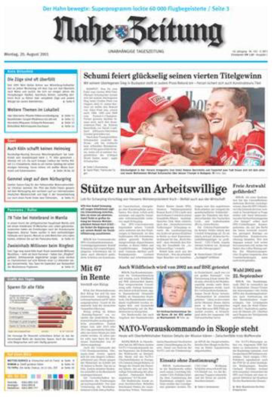 Nahe-Zeitung vom Montag, 20.08.2001