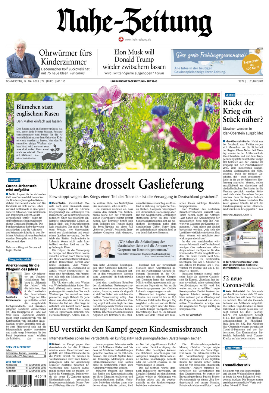 Nahe-Zeitung vom Donnerstag, 12.05.2022
