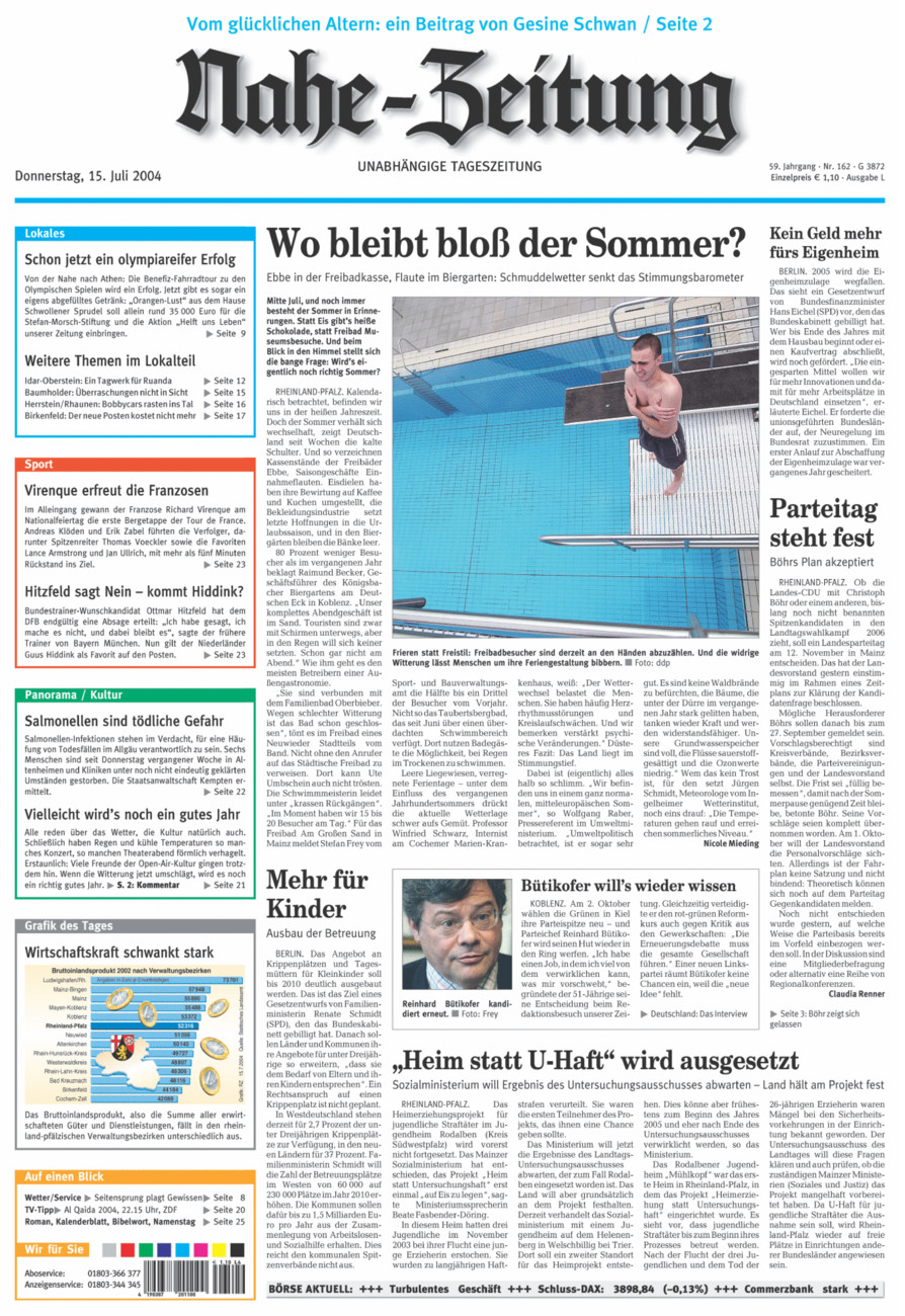 Nahe-Zeitung vom Donnerstag, 15.07.2004