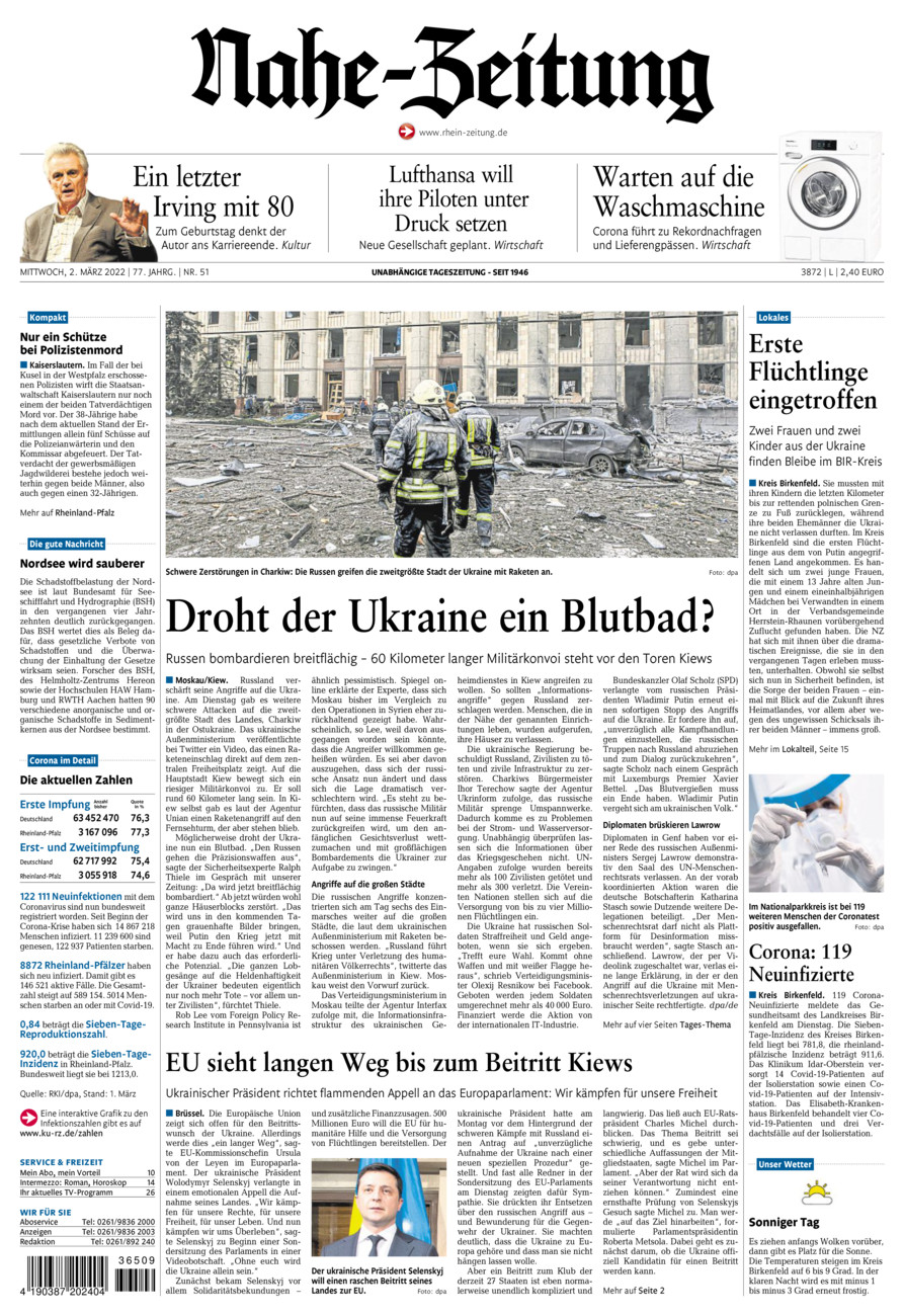 Nahe-Zeitung vom Mittwoch, 02.03.2022