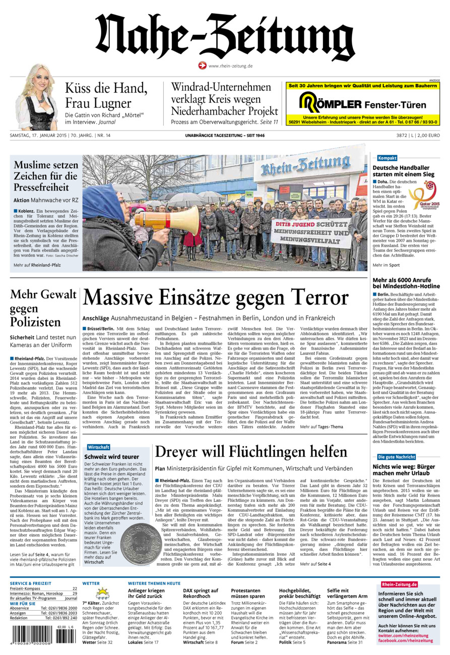 Nahe-Zeitung vom Samstag, 17.01.2015