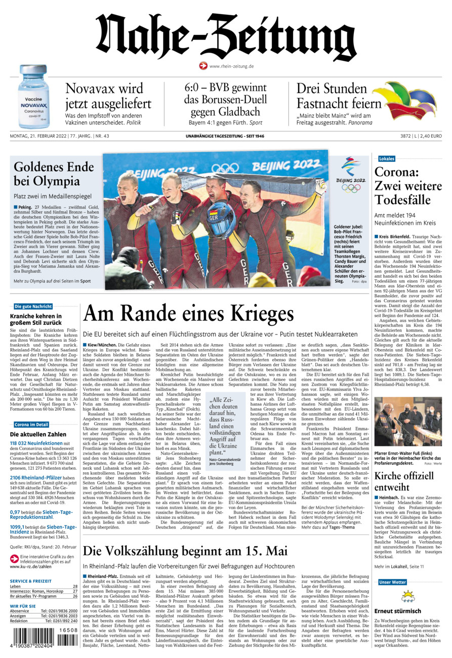 Nahe-Zeitung vom Montag, 21.02.2022