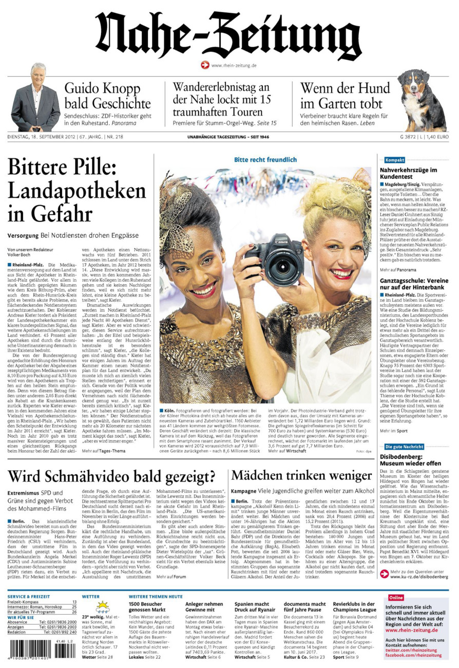 Nahe-Zeitung vom Dienstag, 18.09.2012