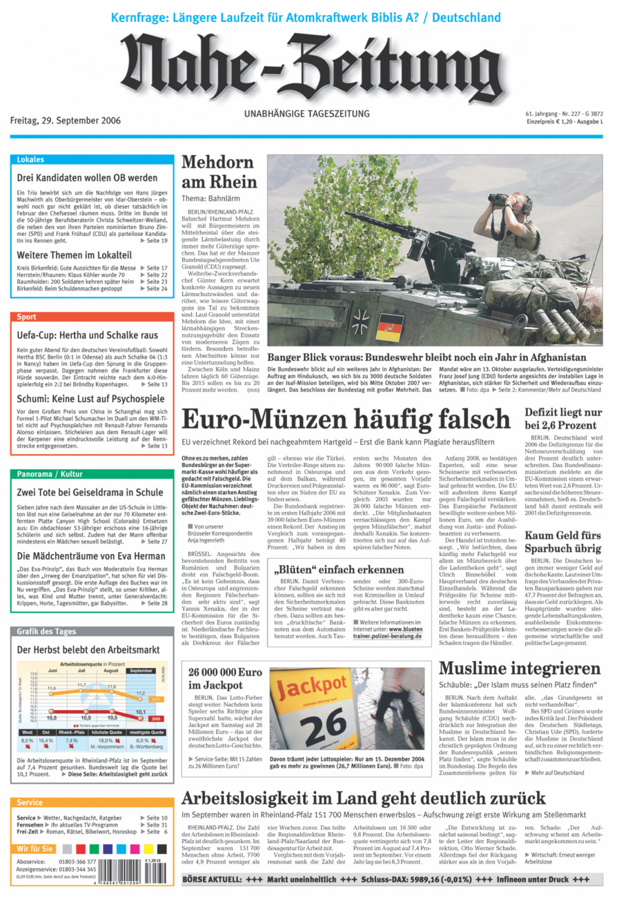 Nahe-Zeitung vom Freitag, 29.09.2006