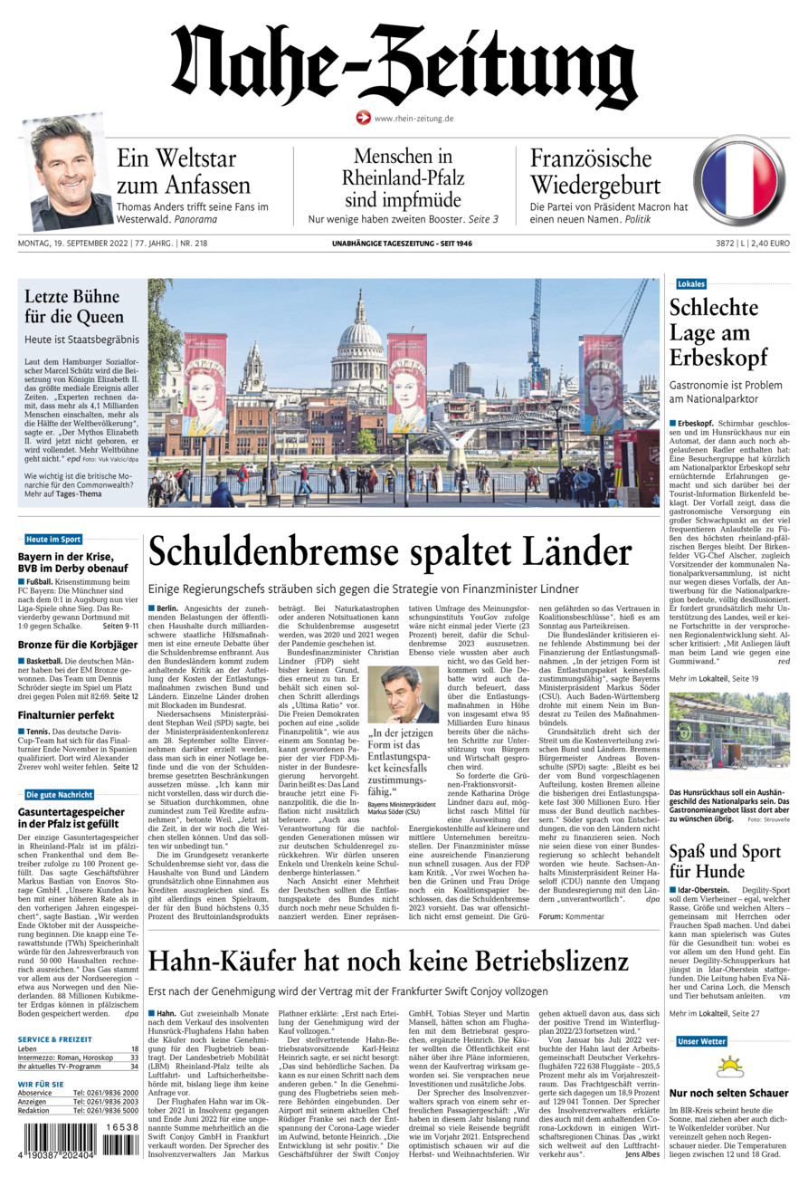Nahe-Zeitung vom Montag, 19.09.2022