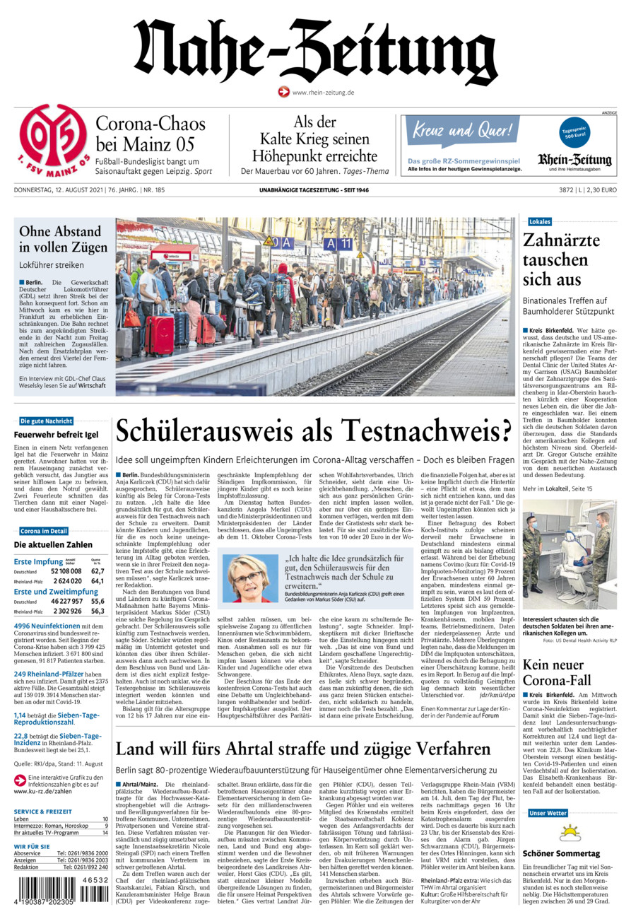 Nahe-Zeitung vom Donnerstag, 12.08.2021