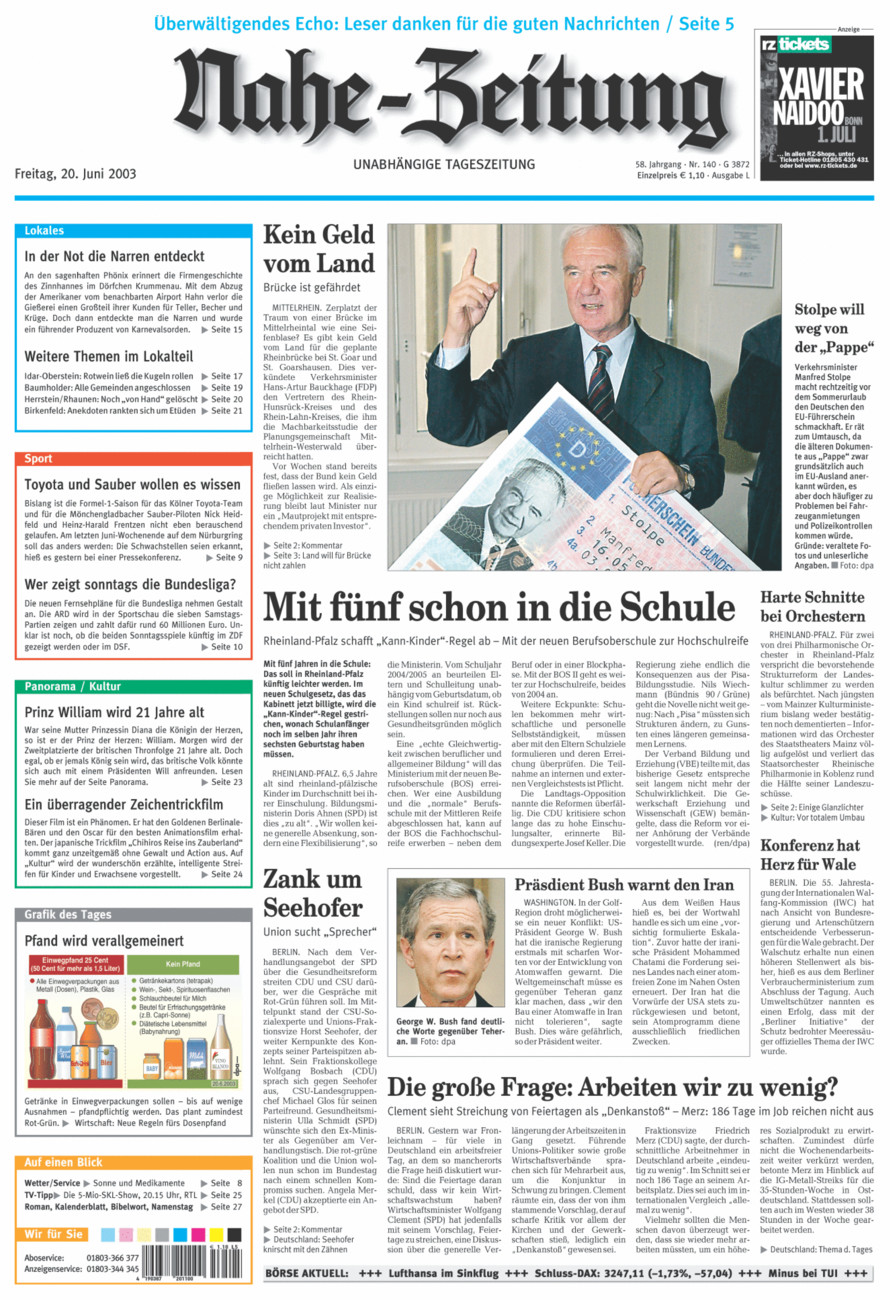 Nahe-Zeitung vom Freitag, 20.06.2003