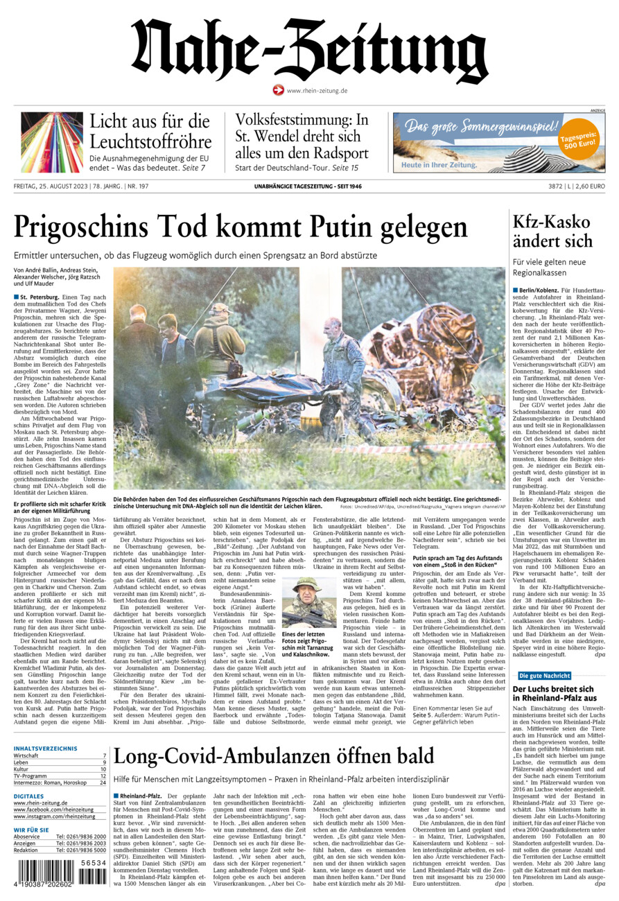 Nahe-Zeitung vom Freitag, 25.08.2023