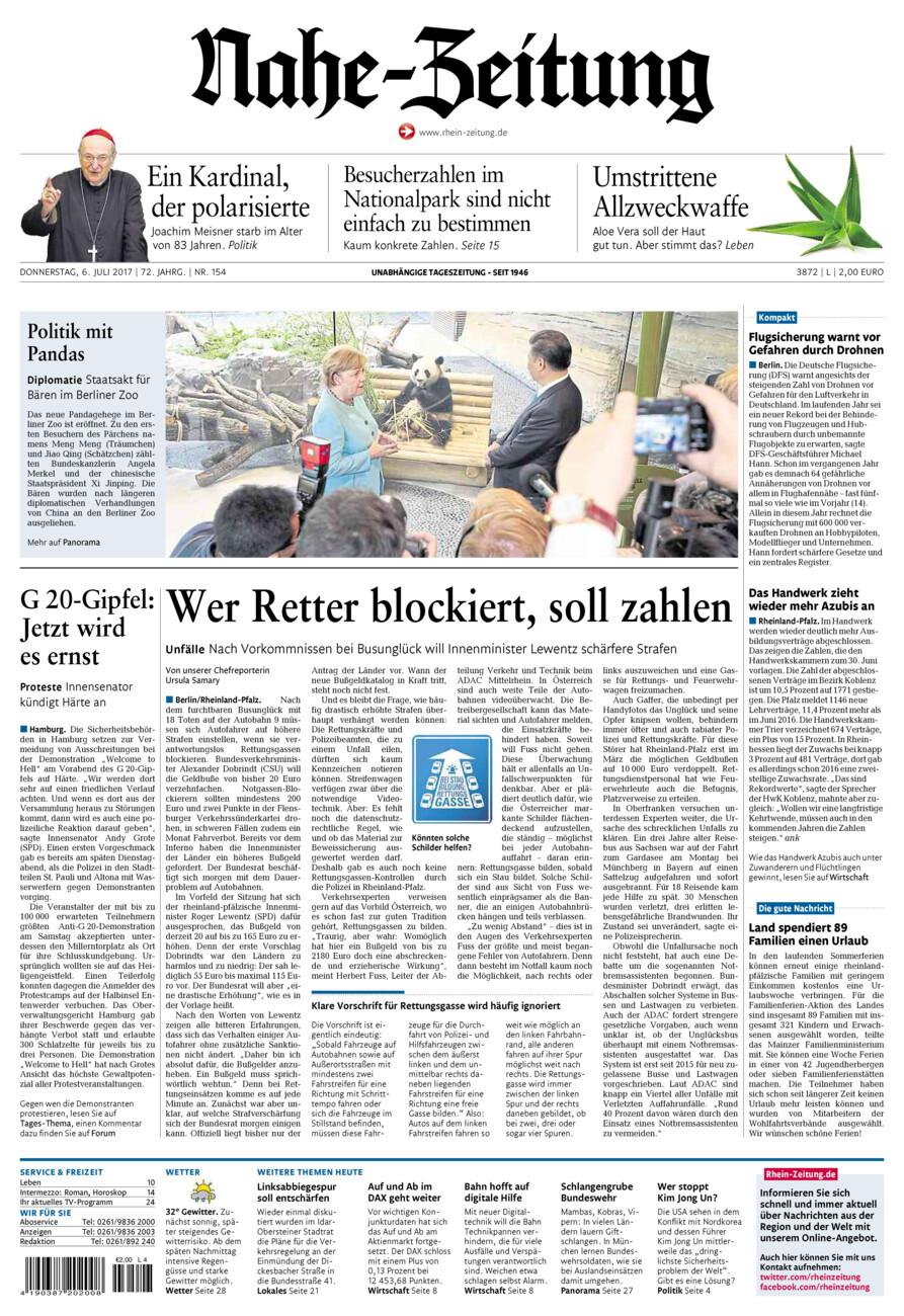Nahe-Zeitung vom Donnerstag, 06.07.2017