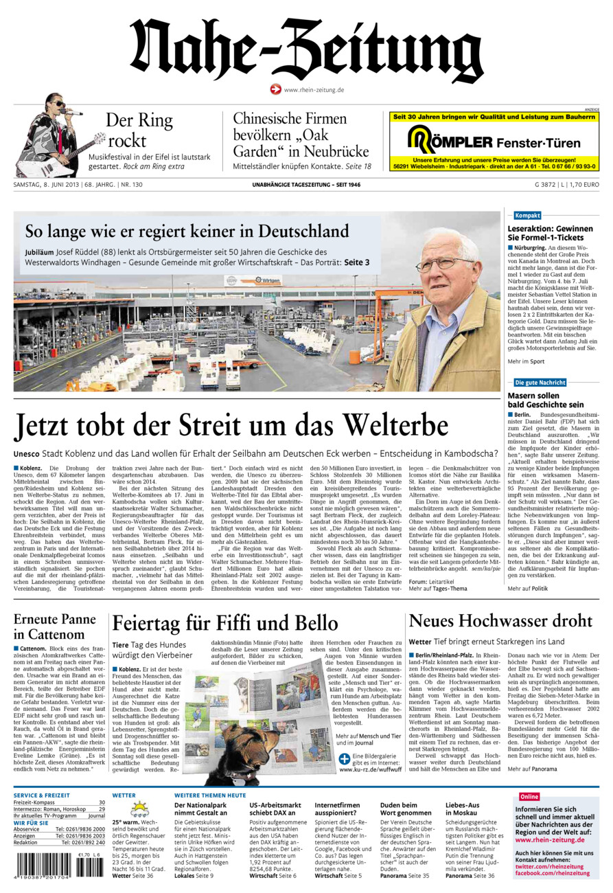 Nahe-Zeitung vom Samstag, 08.06.2013