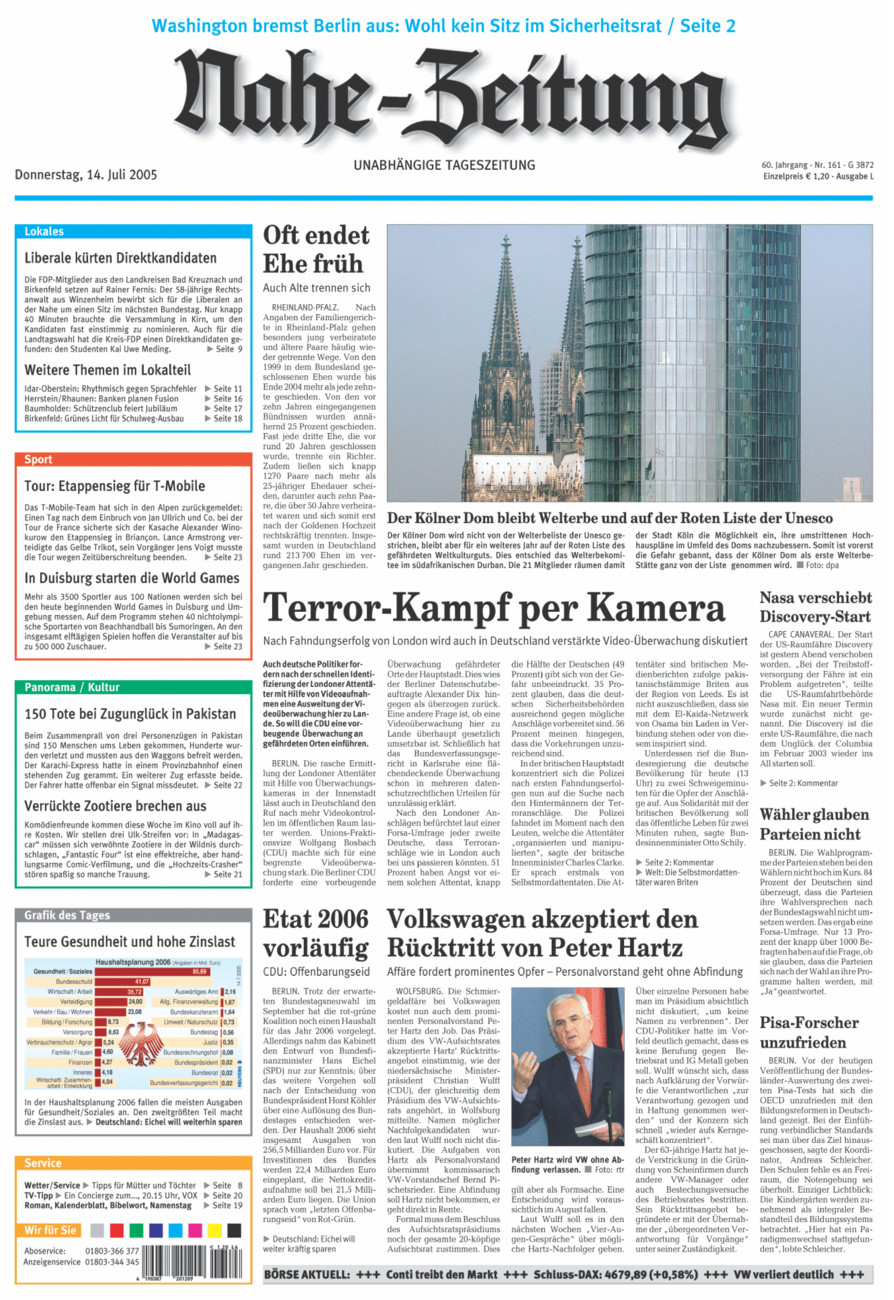 Nahe-Zeitung vom Donnerstag, 14.07.2005