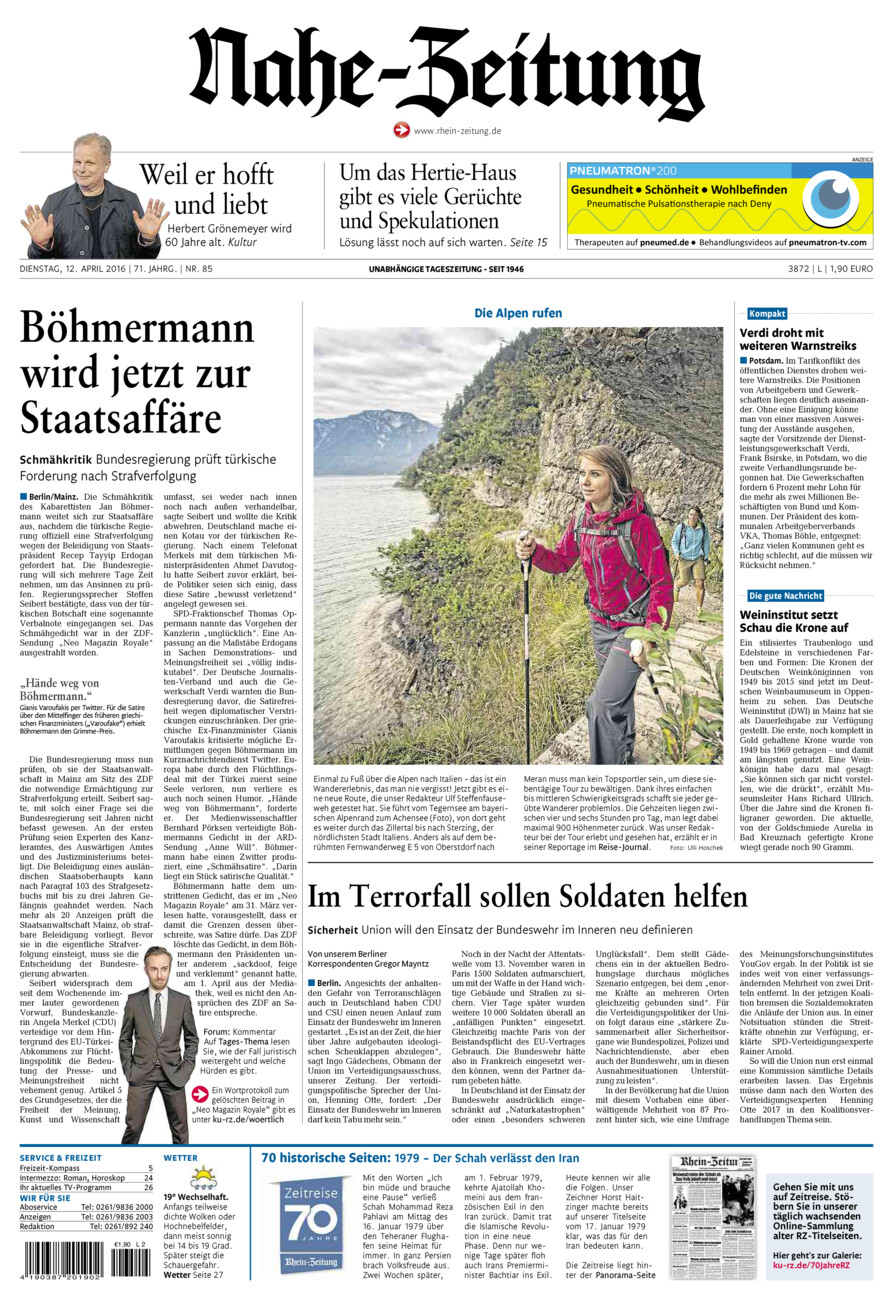 Nahe-Zeitung vom Dienstag, 12.04.2016