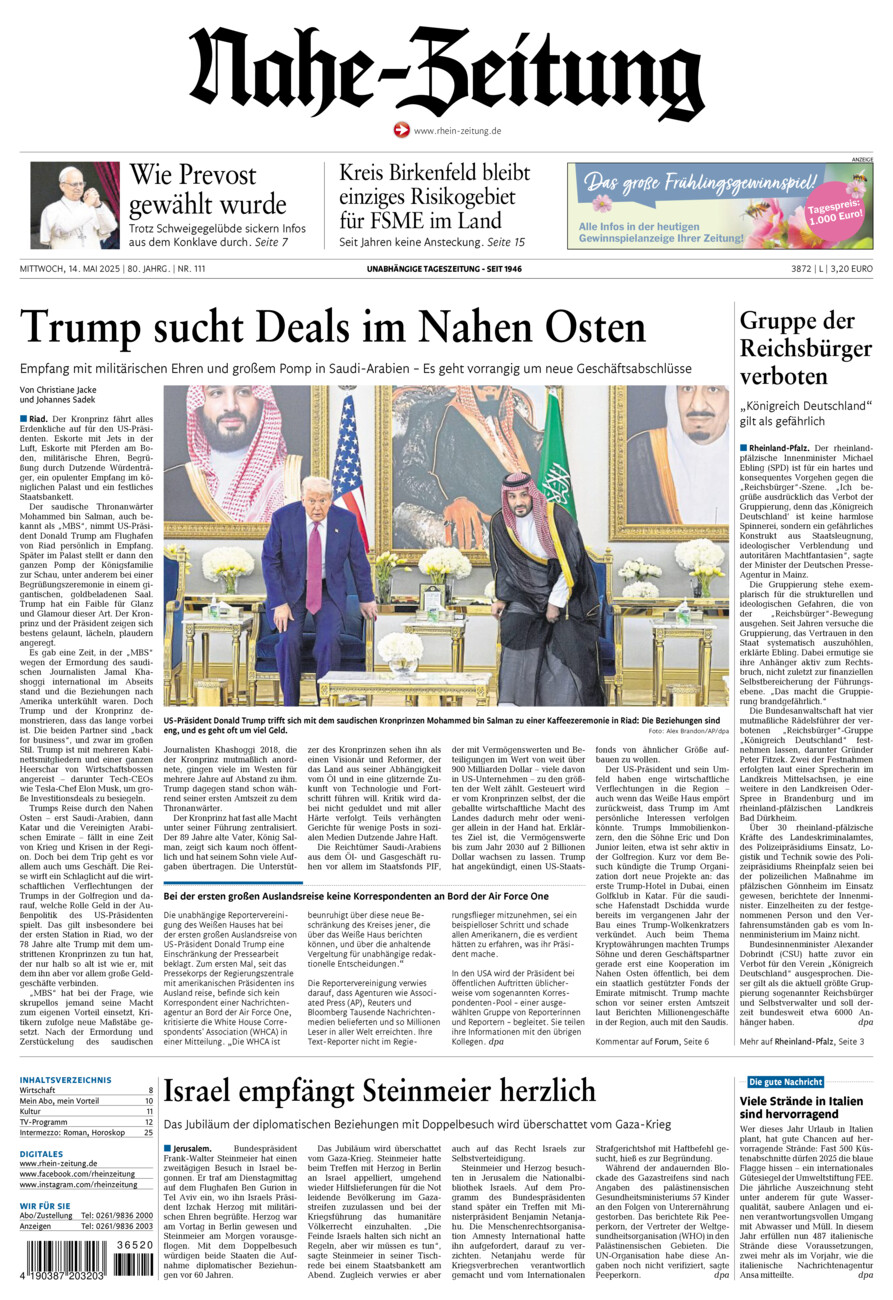 Nahe-Zeitung vom Mittwoch, 14.05.2025
