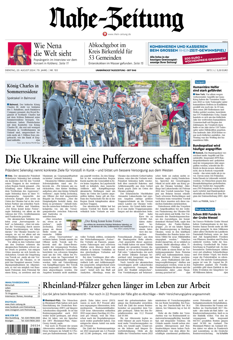 Nahe-Zeitung vom Dienstag, 20.08.2024