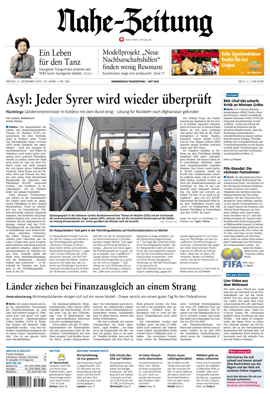 Nahe-Zeitung vom Freitag, 04.12.2015