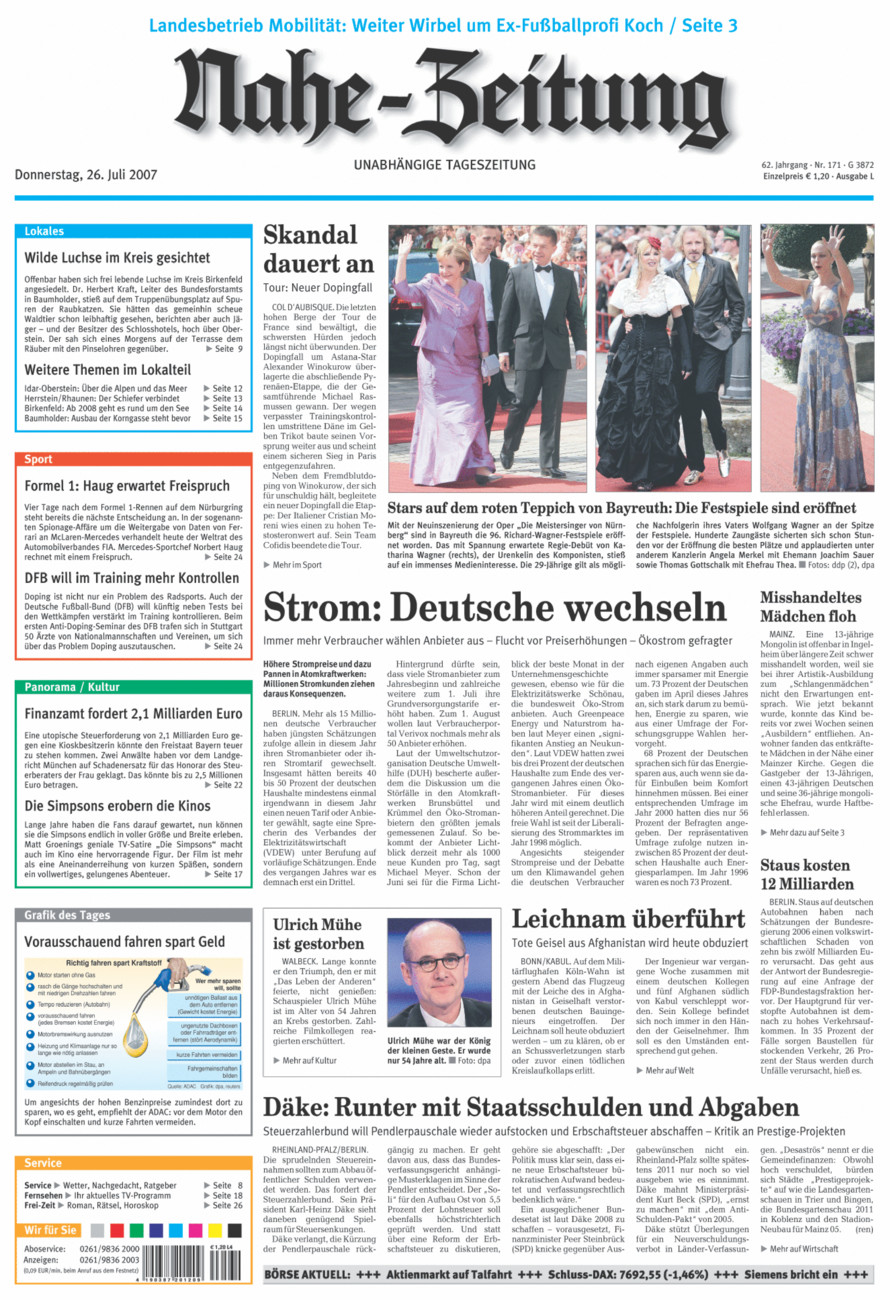 Nahe-Zeitung vom Donnerstag, 26.07.2007