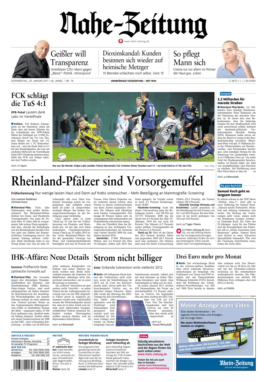Nahe-Zeitung vom Donnerstag, 20.01.2011