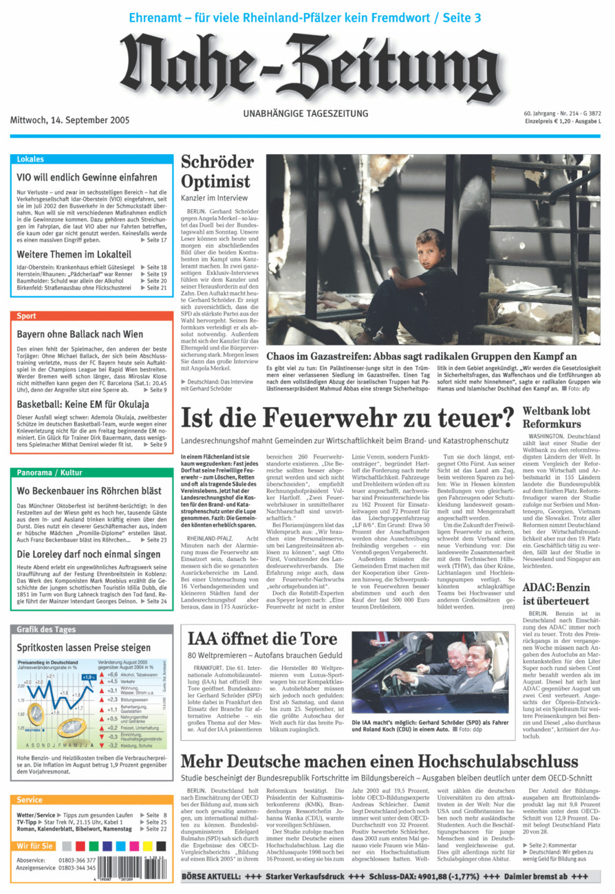 Nahe-Zeitung vom Mittwoch, 14.09.2005