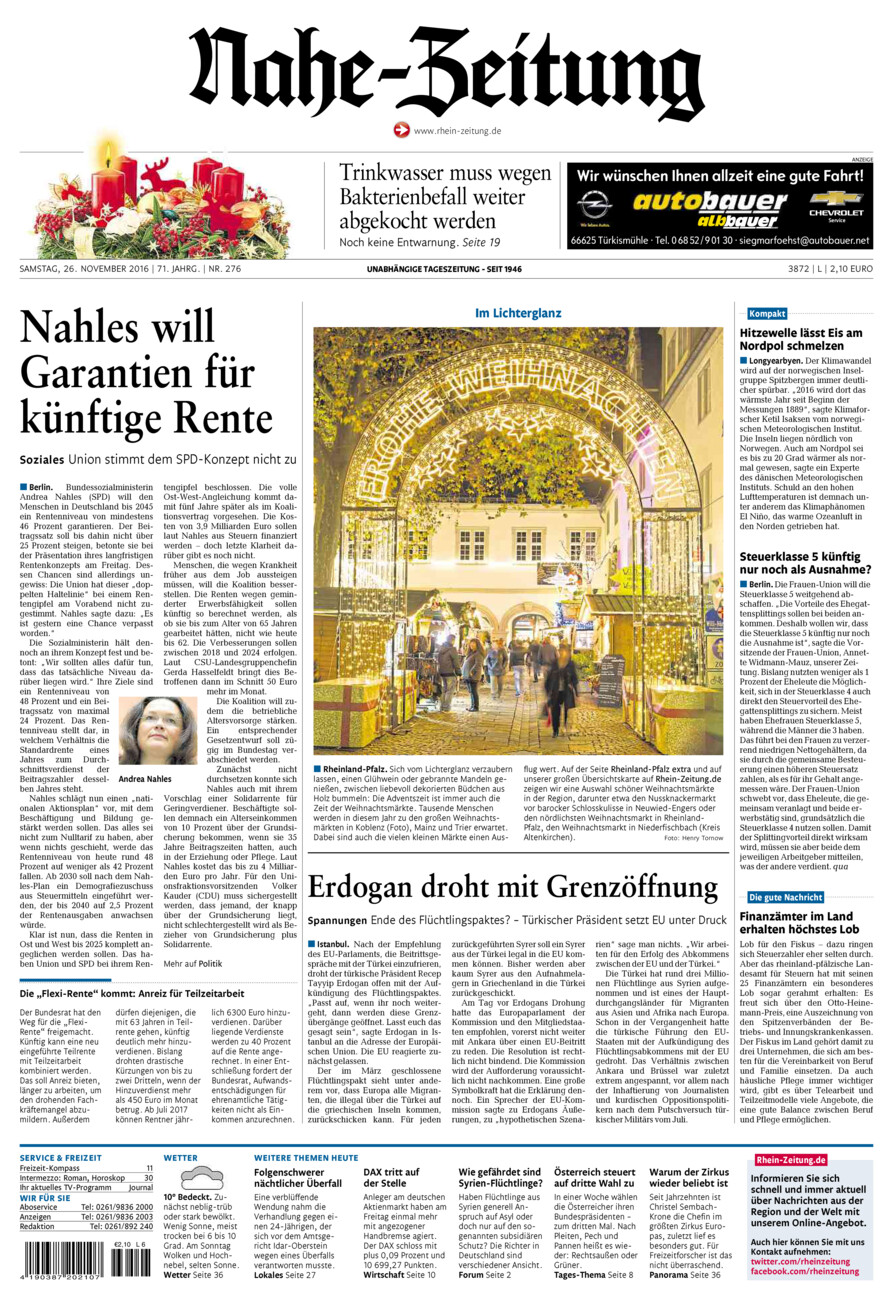 Nahe-Zeitung vom Samstag, 26.11.2016