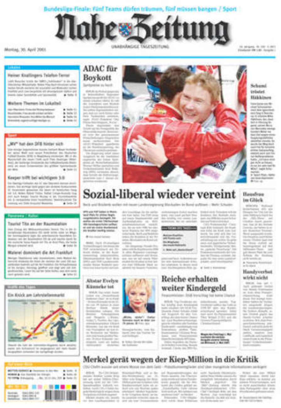 Nahe-Zeitung vom Montag, 30.04.2001