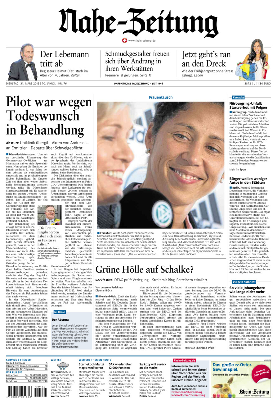 Nahe-Zeitung vom Dienstag, 31.03.2015