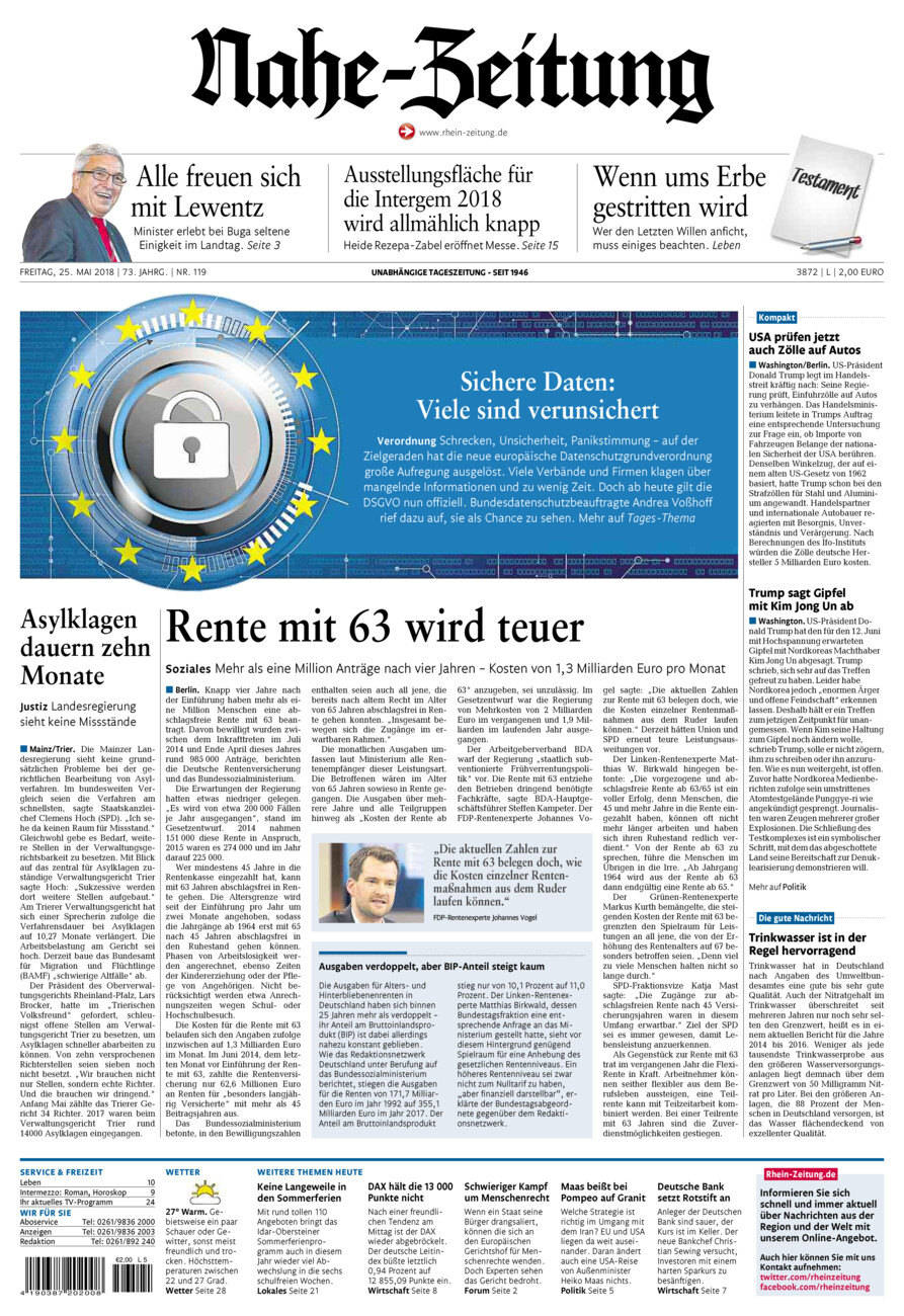 Nahe-Zeitung vom Freitag, 25.05.2018