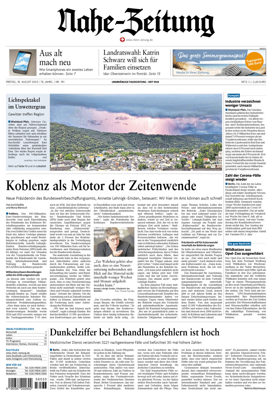 Nahe-Zeitung vom Freitag, 18.08.2023