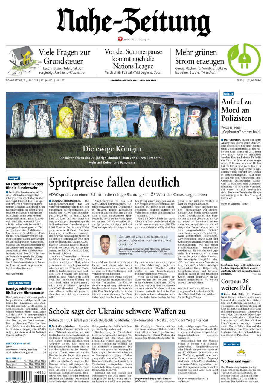 Nahe-Zeitung vom Donnerstag, 02.06.2022