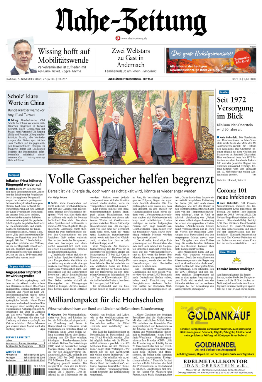 Nahe-Zeitung vom Samstag, 05.11.2022