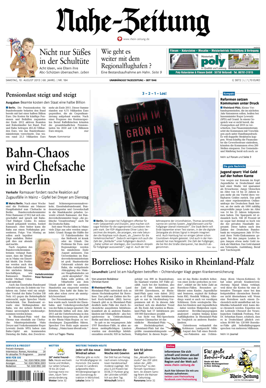 Nahe-Zeitung vom Samstag, 10.08.2013