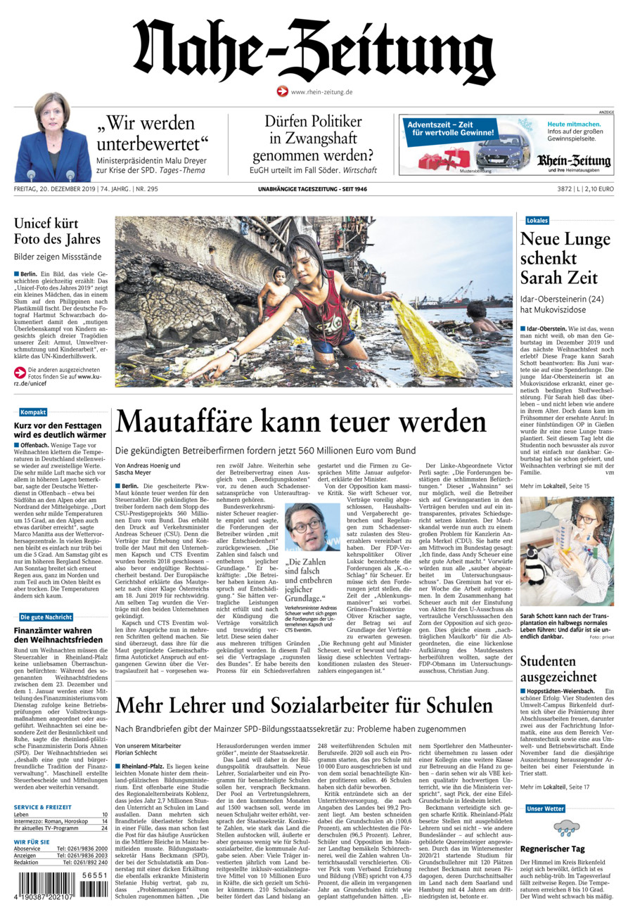 Nahe-Zeitung vom Freitag, 20.12.2019
