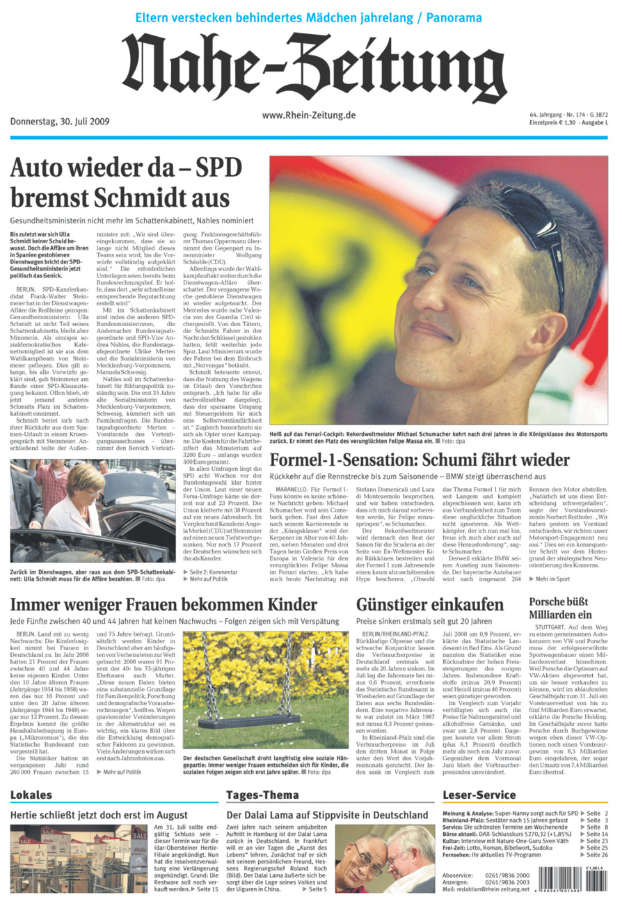 Nahe-Zeitung vom Donnerstag, 30.07.2009