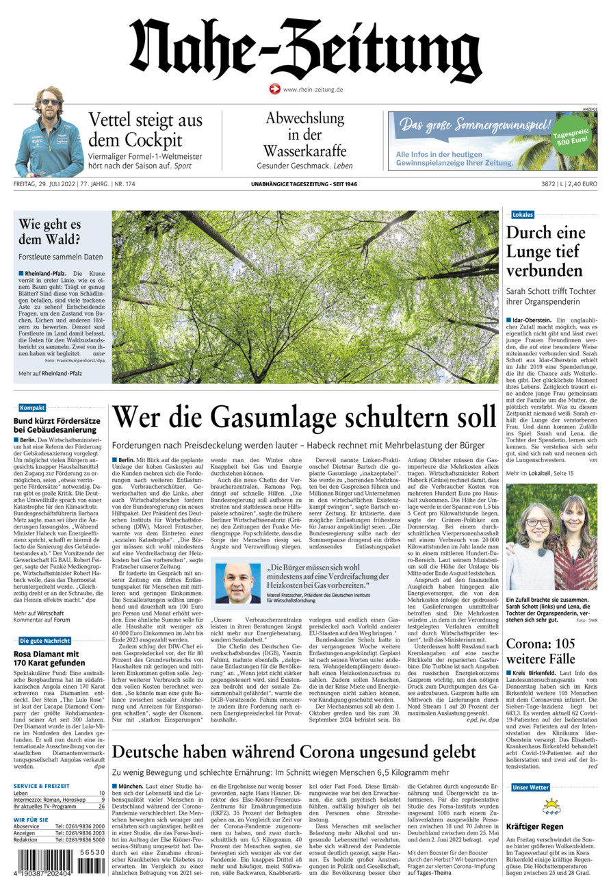 Nahe-Zeitung vom Freitag, 29.07.2022