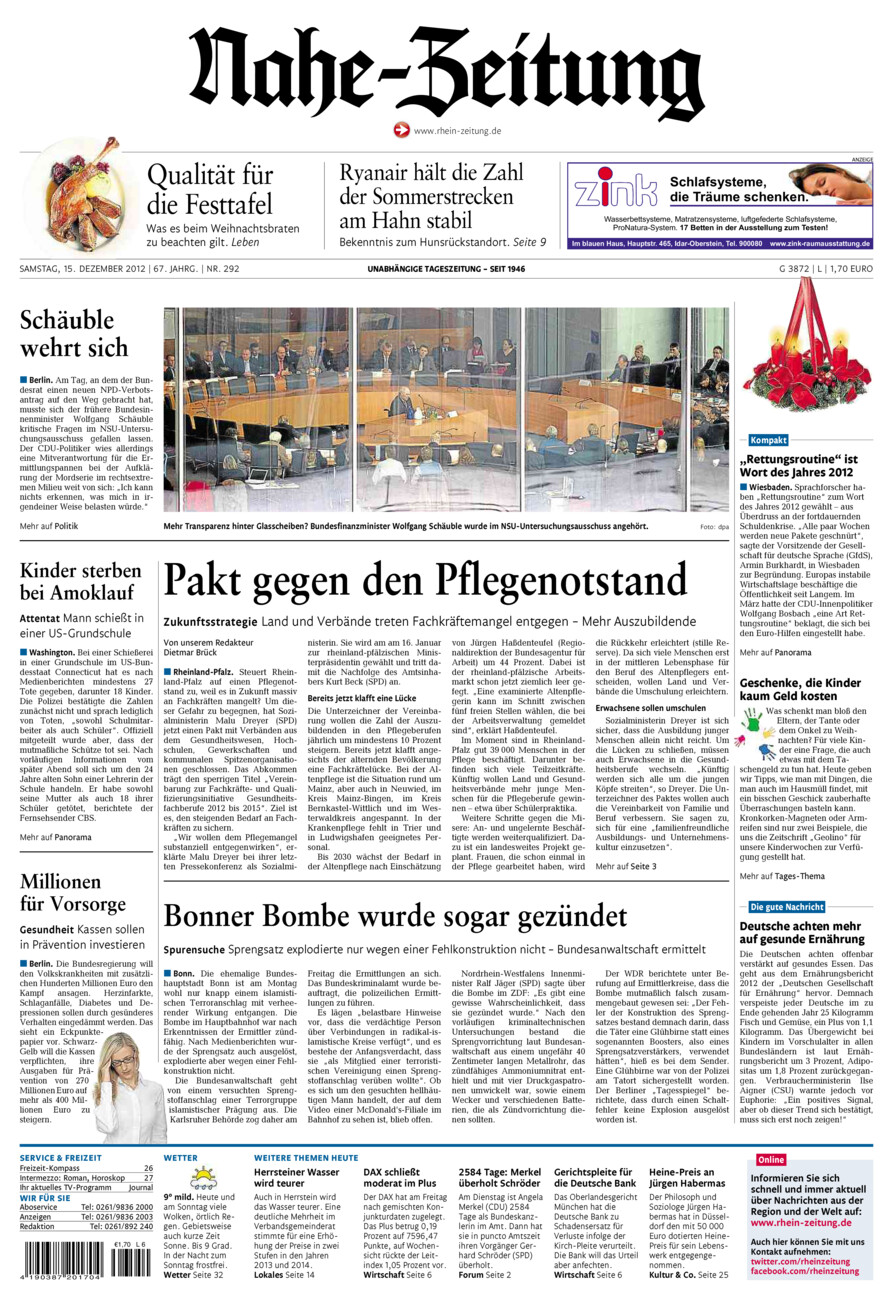 Nahe-Zeitung vom Samstag, 15.12.2012