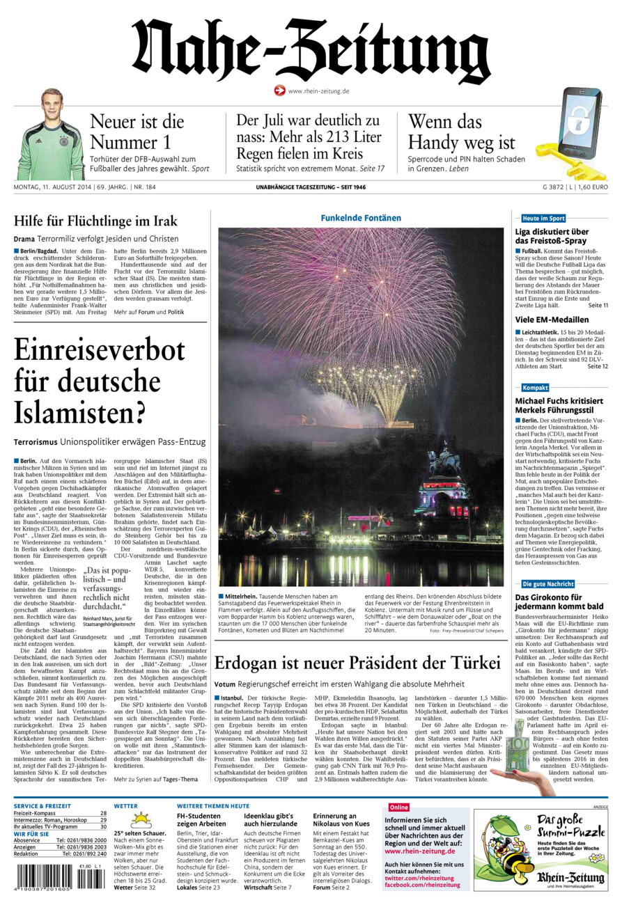 Nahe-Zeitung vom Montag, 11.08.2014