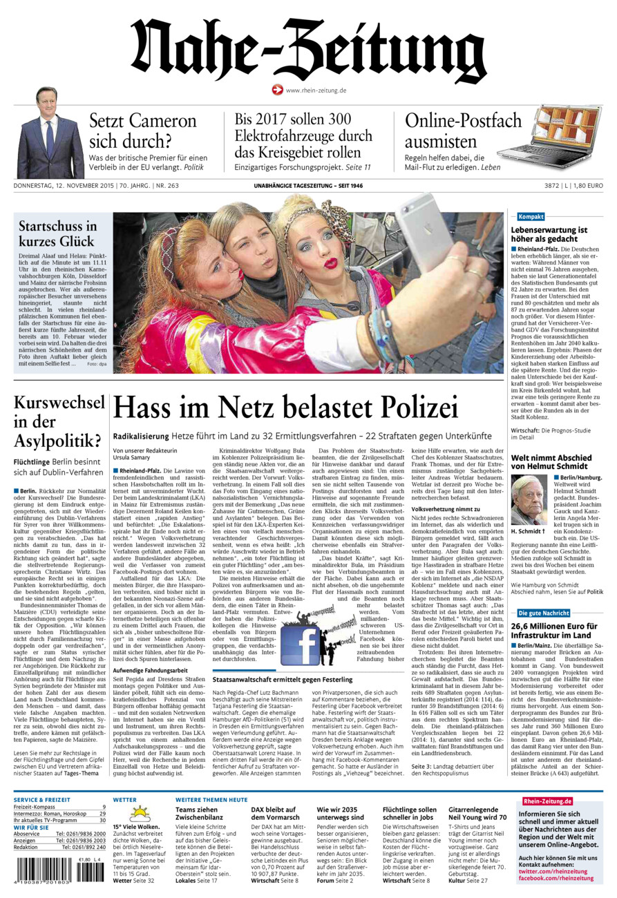 Nahe-Zeitung vom Donnerstag, 12.11.2015
