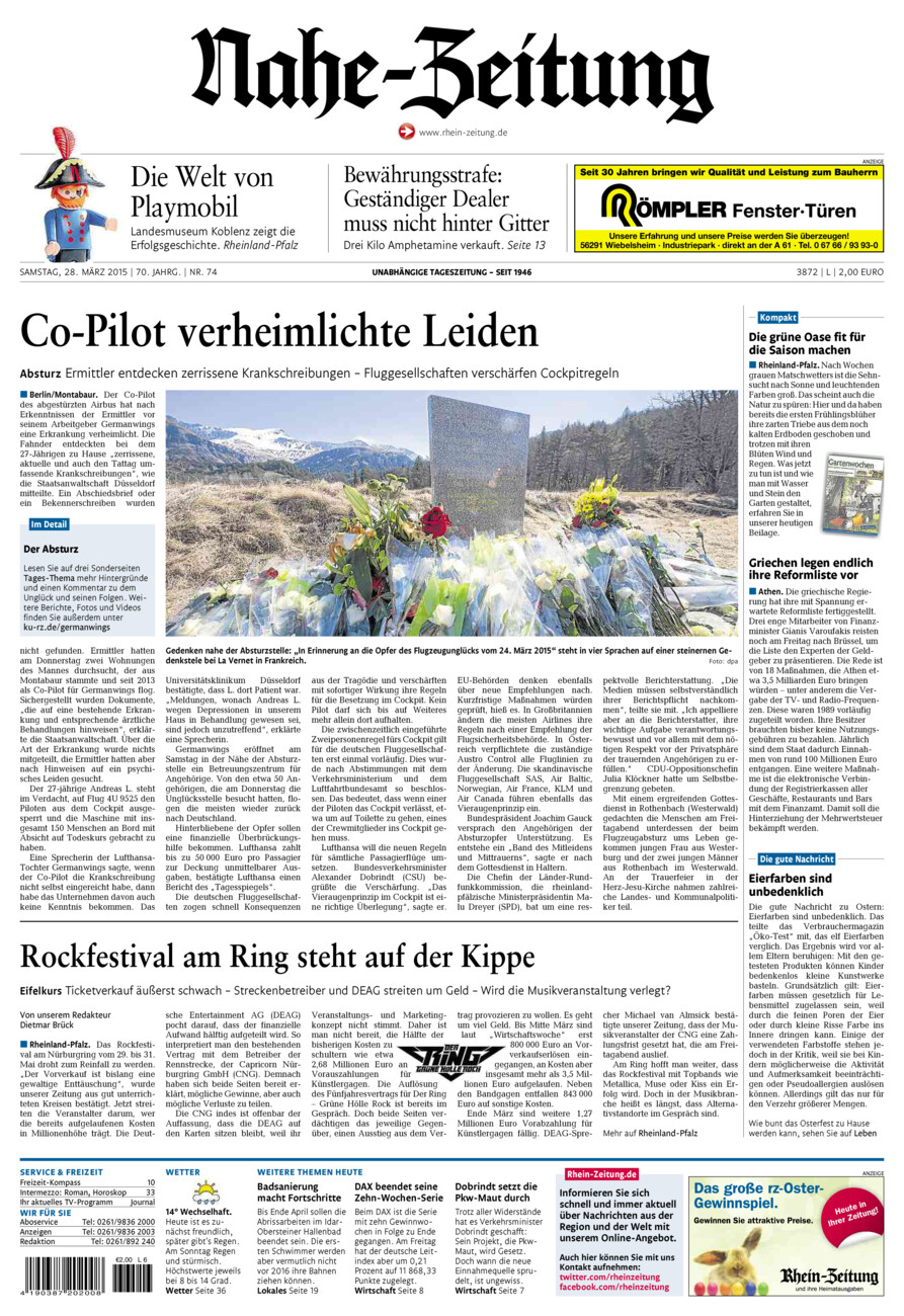 Nahe-Zeitung vom Samstag, 28.03.2015