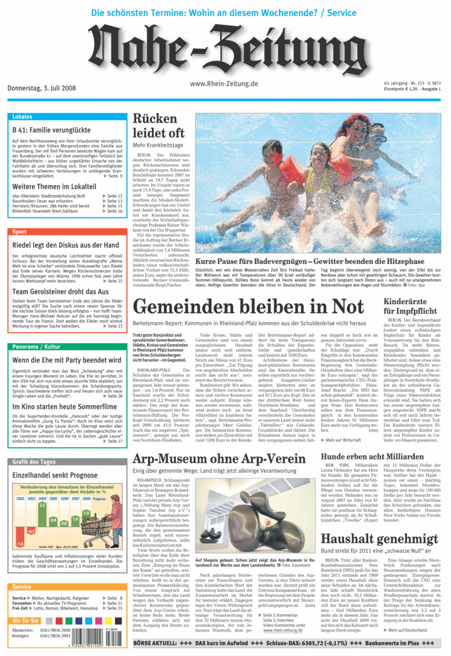 Nahe-Zeitung vom Donnerstag, 03.07.2008
