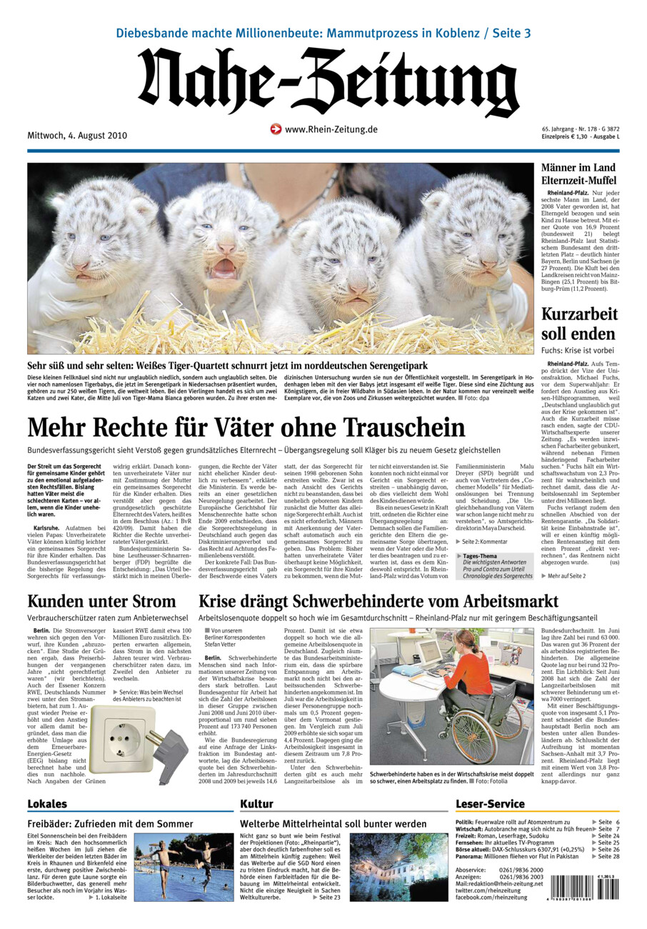 Nahe-Zeitung vom Mittwoch, 04.08.2010