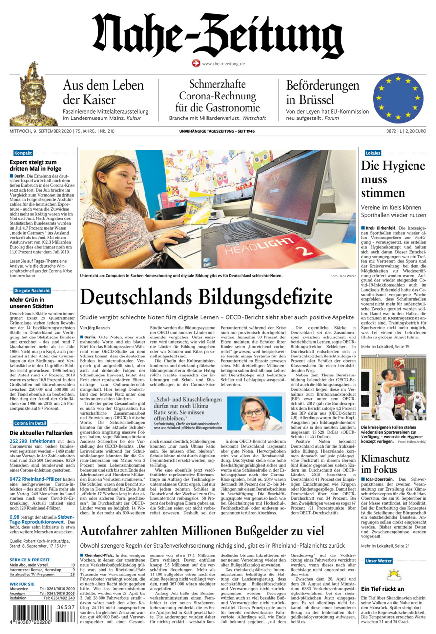 Nahe-Zeitung vom Mittwoch, 09.09.2020