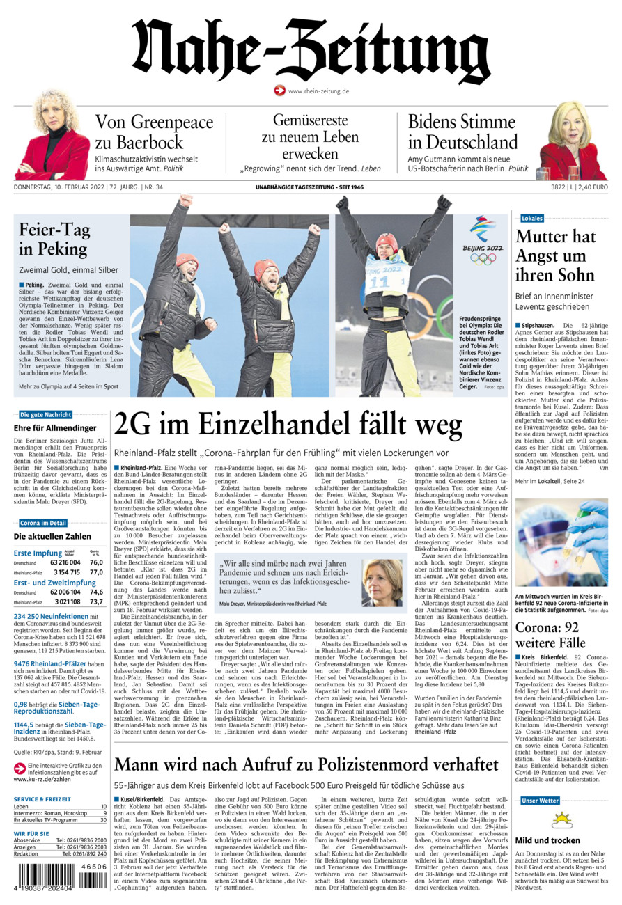 Nahe-Zeitung vom Donnerstag, 10.02.2022
