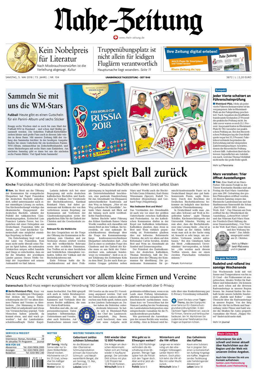 Nahe-Zeitung vom Samstag, 05.05.2018