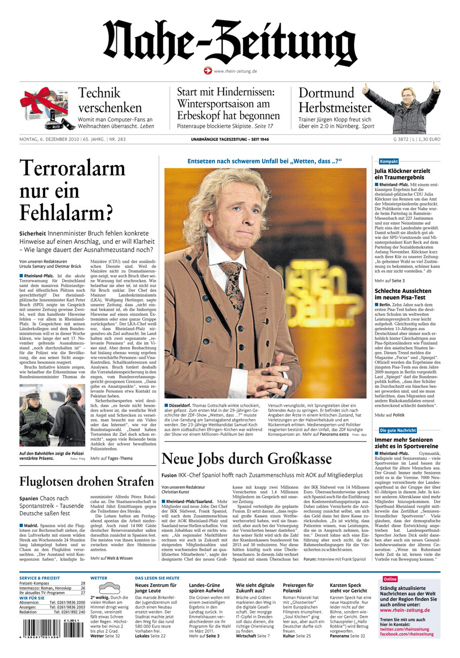 Nahe-Zeitung vom Montag, 06.12.2010