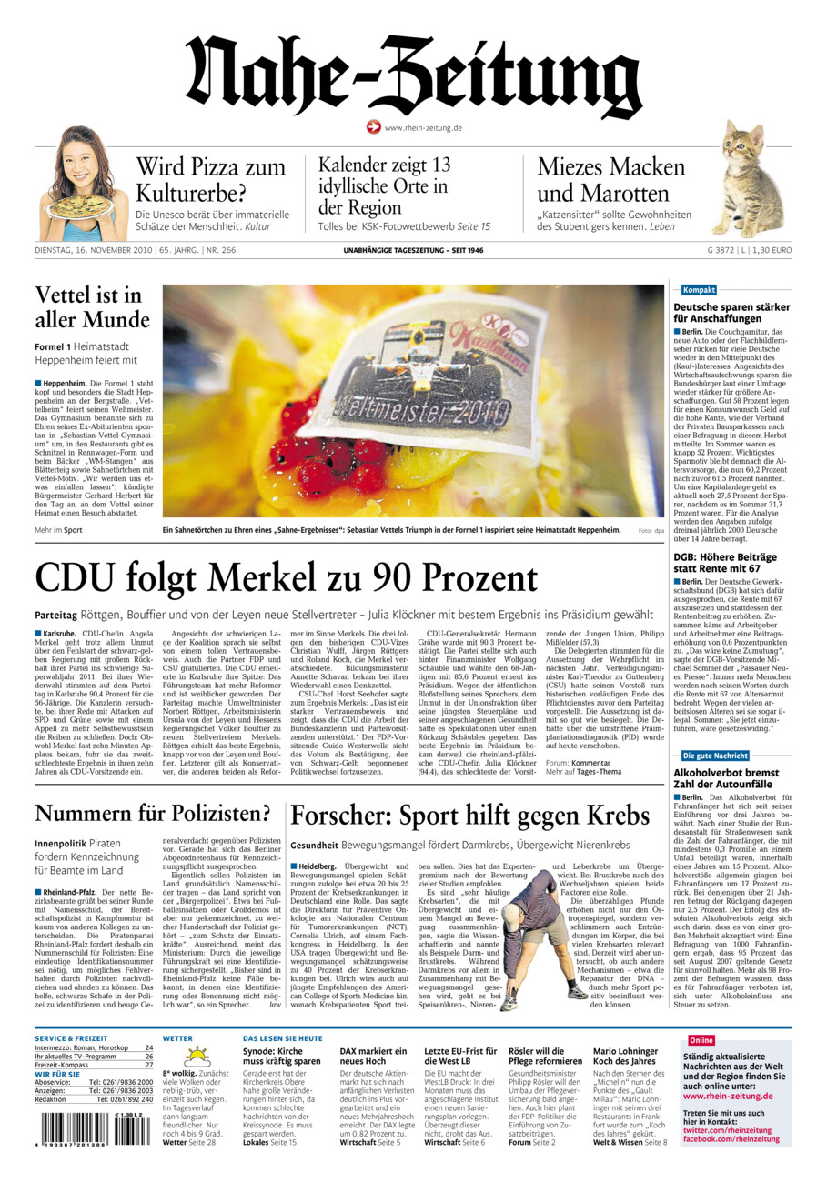 Nahe-Zeitung vom Dienstag, 16.11.2010