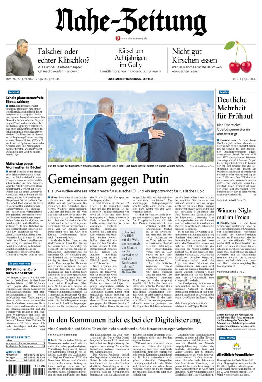 Nahe-Zeitung vom Montag, 27.06.2022