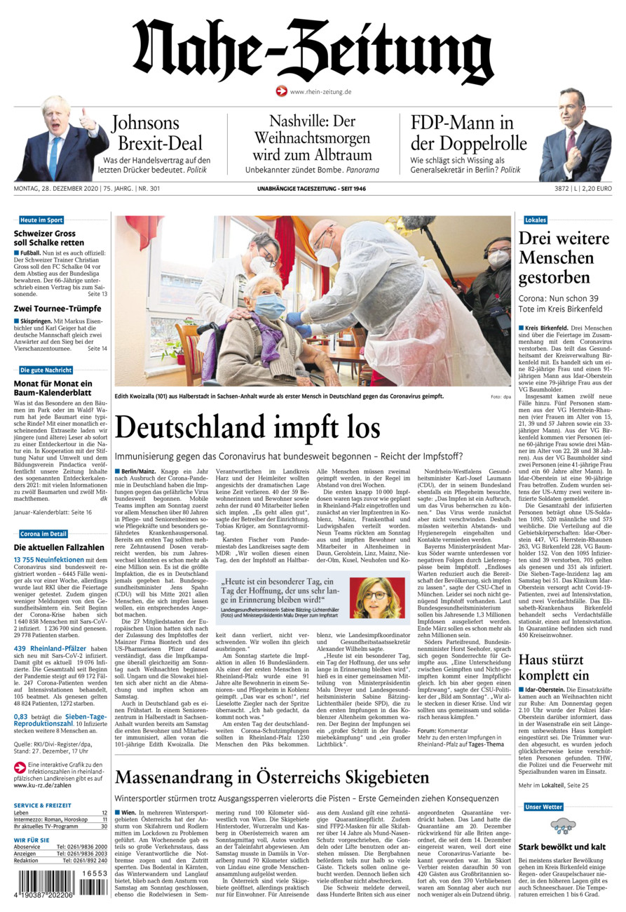 Nahe-Zeitung vom Montag, 28.12.2020