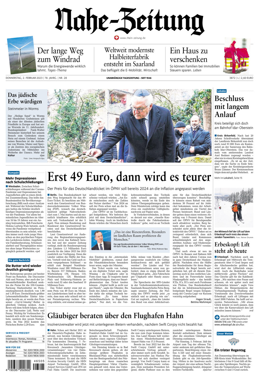 Nahe-Zeitung vom Donnerstag, 02.02.2023